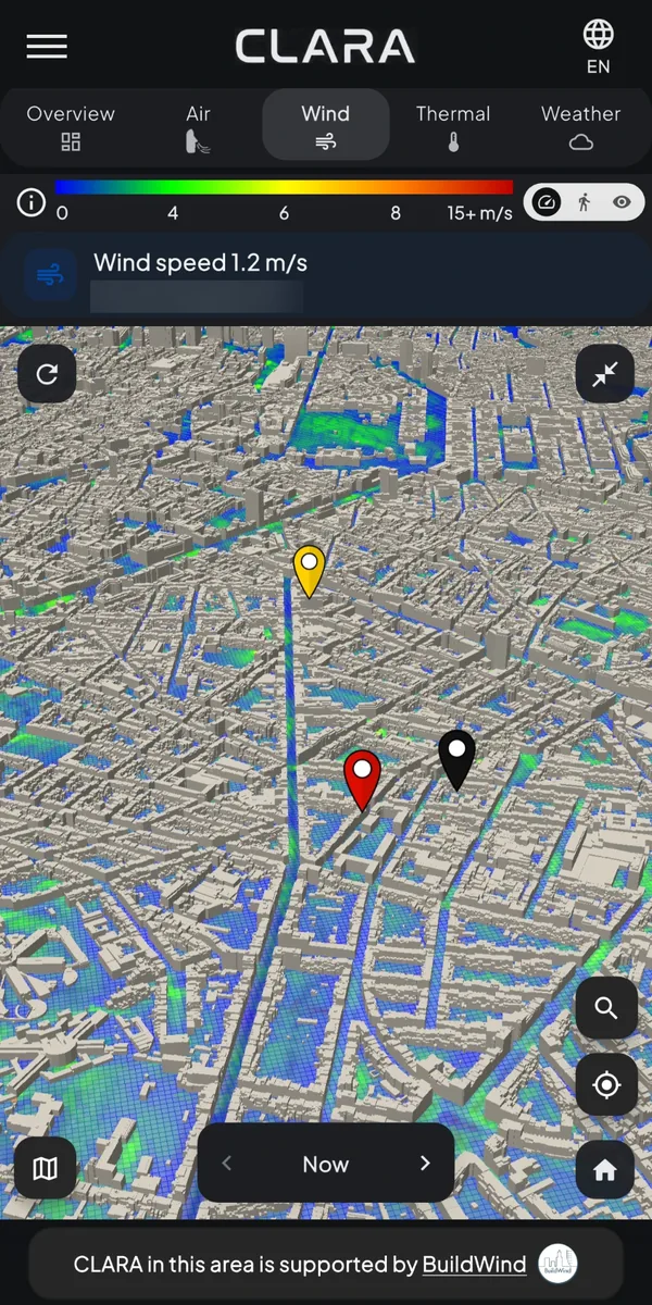 CLARA-app: wind across the district in 3D